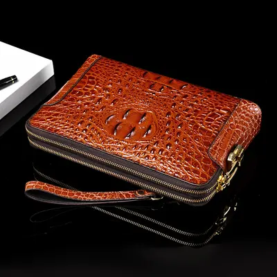 Men's Crocodile Pattern Clutch with Combination Lock, Large Capacity - 9