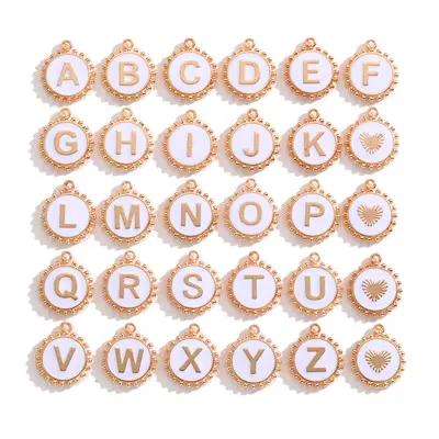 DIY-Schmuck Legierungsanhänger, rund, 26 Buchstaben, W385