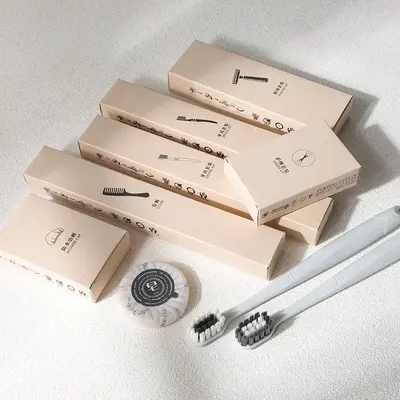 高档星级酒店一次性牙刷带膏用品环保甘蔗纸套装卡盒民宿软毛宽头