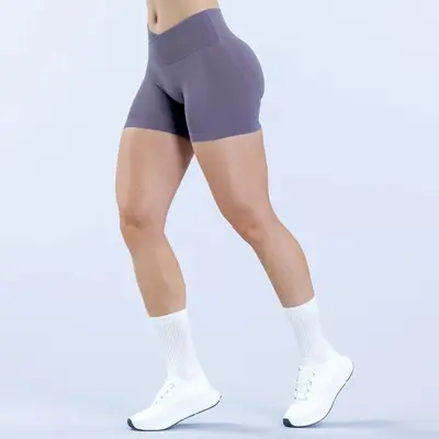 Трансграничные бесшовные шорты для йоги Amazon, матовые, с лоскутным дизайном, спортивные брюки с перекрестной талией, со сборками и эффектом подтяжки ягодиц, высокие фитнес-леггинсы - 7