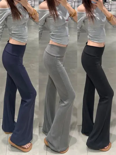 Graue Mikro-Schlaghose für Damen, niedrige Taille, fließender Fall, für kleine Figuren - 5