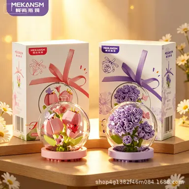 Mini Yapı Taşı Çiçek Standı Seti, Sokak Manzarası Minyatür Süs Eşyası - 3