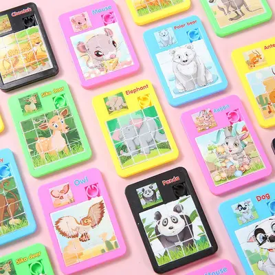 Animal Sliding Puzzle Huarong Dao 16-Grid Maze Educational Toy for Kids