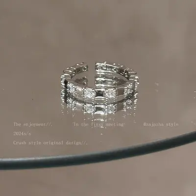 Zircon adjustable open ring, minimalist design - 8