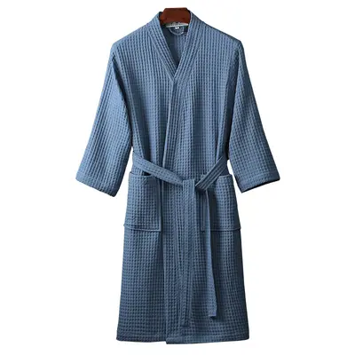 Pure Cotton Waffle Bathrobe, Long, Thin, Spring and Summer