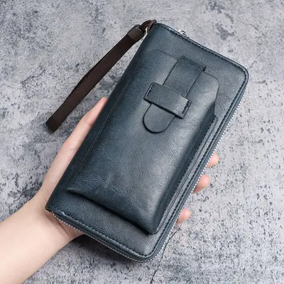 Men's Long Leather Wallet, Multi-Card Slots, 2-in-1 with Zip and Phone Pocket - 10
