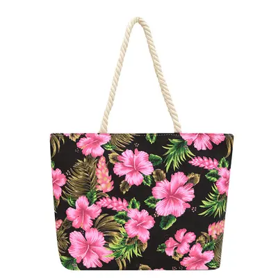 Printed Canvas Shoulder Bag, Floral Pattern, Large Capacity Tote Bag - 7