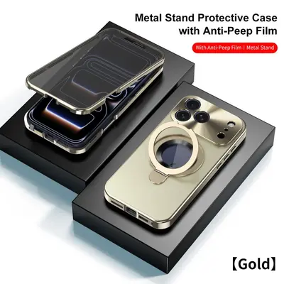 Magnetic Stand Case for iPhone 16 Pro Max, Drop-Proof, Privacy Glass Compatible - 10