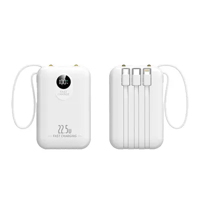 3C Sertifikalı 20000 mAh Powerbank, 22.5W Süper Hızlı Şarj, Dahili Kablolu
