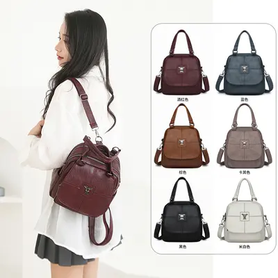 Women's Convertible Backpack and Shoulder Bag, Soft Leather, Retro Style - 5