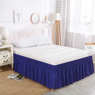 Solid Color Elastic Bed Skirt with Built-in Ruffle Design - 12