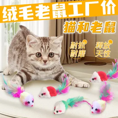 Plush Realistic Mouse Cat Toy, Colorful Feathers, Bite and Scratch Resistant - 1