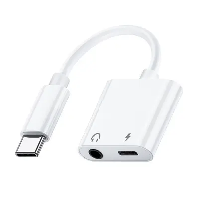 Headphone audio adapter 2-in-1 USB-C, 3.5mm to Type-C converter with charging