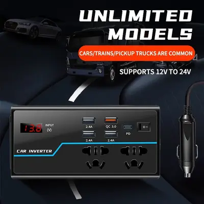 Auto-Wechselrichter 12V/24V auf 110V/220V mit Zigarettenanzünder - 2