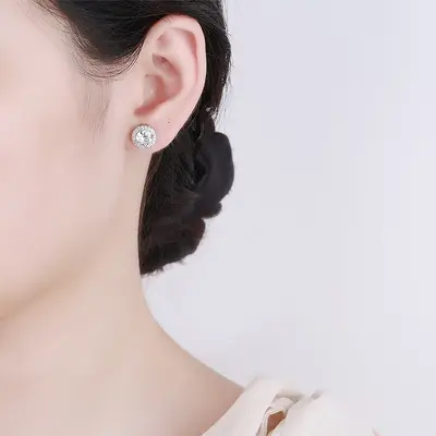 18K Gold Plated Halo Stud Earrings with Lab-Created Moissanite, S925 Silver