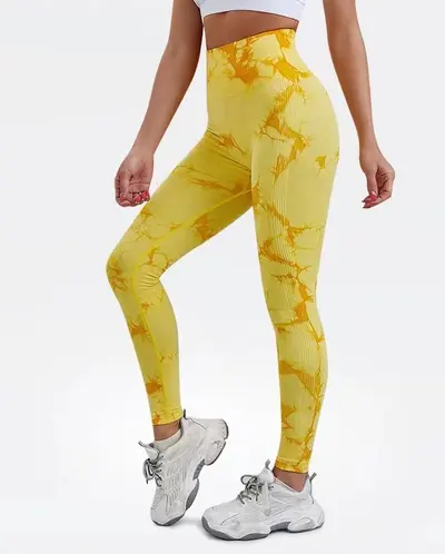 Dikişsiz kadın batik fitness yoga tayt, popo kaldırıcı uzun pantolon - 8