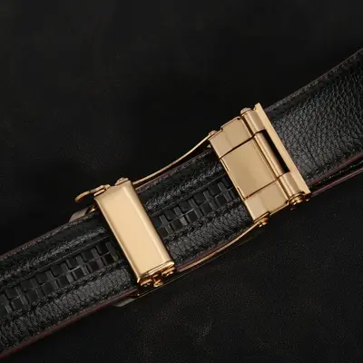 New Crocodile Logo Automatic Buckle Crocodile Texture Leather Belt Men's Business Formal Wear Durable Multi-Color Versatile Cowhide Waist Belt - 4