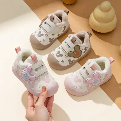 Cartoon Baby Walking Shoes, Winter Cotton Indoor Shoes for Girls and Boys