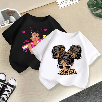 Girls' Short-Sleeve Loose Cartoon Print T-Shirt