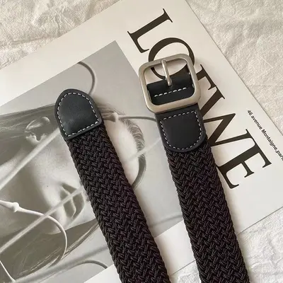 Kanvas dokuma kemer, delme yok, siyah erkek ve kadın askeri eğitim kemeri, kot pantolonlu çok yönlü gündelik kadın kemeri - 10