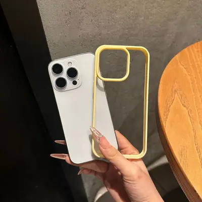 iPhone 16 Pro Max şeffaf akrilik dopamin kontrast renkli kenarlıklı Apple 15 koruyucu kılıf - 11