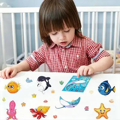 8 Sheets Ocean Animal Face Stickers for Kids DIY Collage
