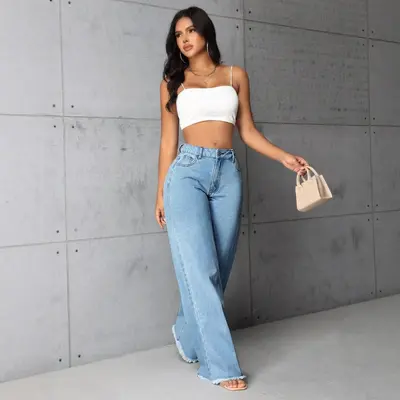 Floor-Length Low-Rise Loose Straight-Leg Wide-Leg Jeans for Women