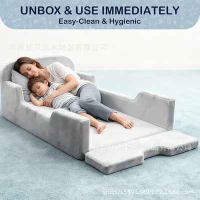 Solid Wood Baby Bed with Guardrail, Stitchable Design