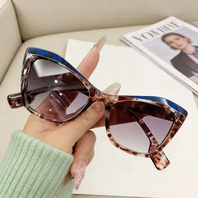 Cat-Eye Sunglasses with Tortoiseshell Pattern, Khaki Frame - 9