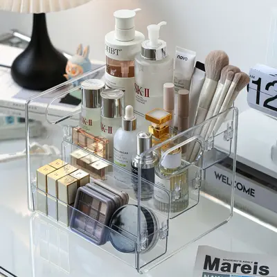 Cosmetics desktop organizer, tiered perfume stand, dustproof
