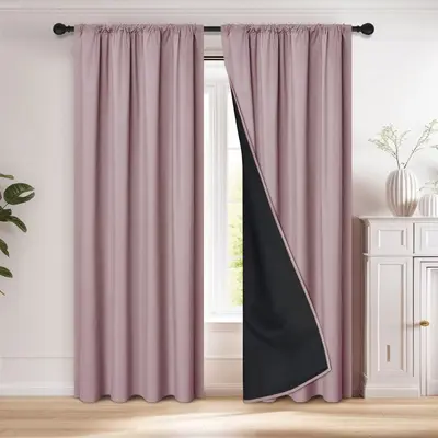 Spring Polyester Rod-Pocket Full Blackout Curtain, Living Room Sun Protection - 11
