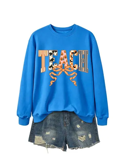 Damen-Sweatshirt mit Geister-Kürbis, vertikalen Streifen und Schleife - 9