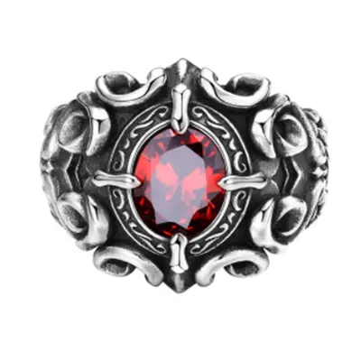 S925 Silberplattierter Granat-Blüten-Ring Herren