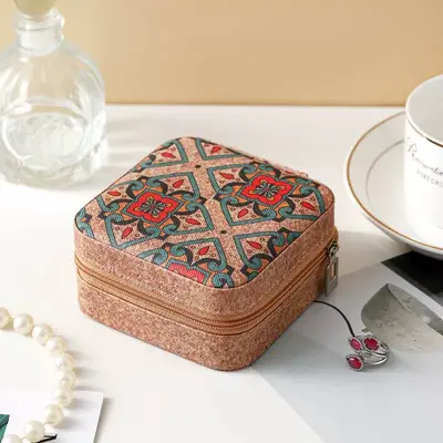 Edle hochwertige Schmuckschatulle mit Korkoptik tragbares Etui für Ohrringe Vintage-Ringe Halsketten Reise-Aufbewahrungsbox - 9