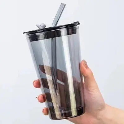 Cam pipetli çift içecek bardağı, kapaklı 500 ml büyük kapasite - 4