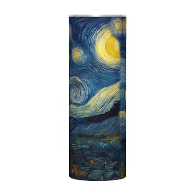 20 oz düz gövdeli çift katmanlı 304 paslanmaz çelik termos bardak, Van Gogh desenli - 9