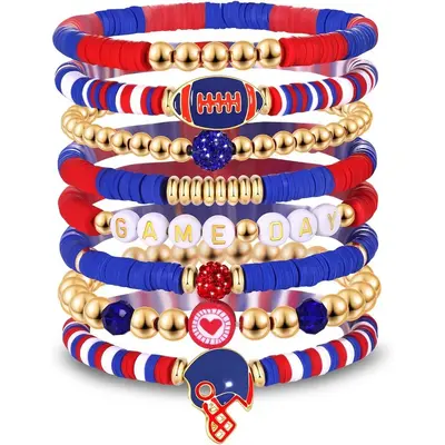 8-piece rugby bracelet set, multi-layer crystal heart, five-pointed star letter beads, soft clay friendship elastic bracelets