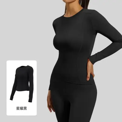 Juyitang Long-Sleeve Yoga Top, Round Neck, Slim Fit Sports T-Shirt - 10