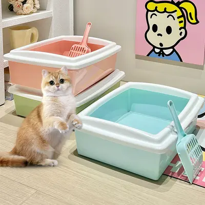 Large Anti-Tracking Semi-Enclosed Cat Litter Box, Thickened Rectangular Cat Toilet, Cat Litter Pan for Easy Cleaning of Cat Waste