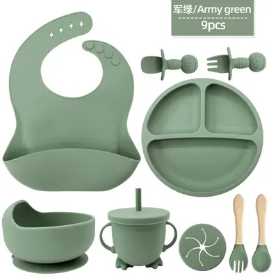 Baby Silicone Bib Suction Bowl Fork Spoon Feeding Set 6 Months+ - 9