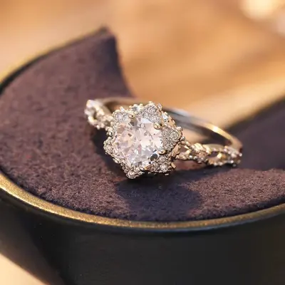 Bir karat çiftler yüzüğü moissanite taş ayarlanabilir - 9