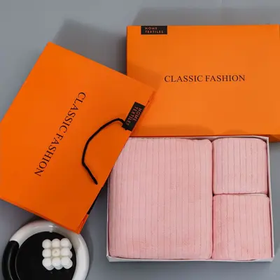 Coral fleece towel set, 3-piece, absorbent, gift box