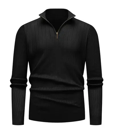 Herren-Strickpullover, Langarm, halbhoher Stehkragen, Reißverschluss, vertikale Streifen - 7