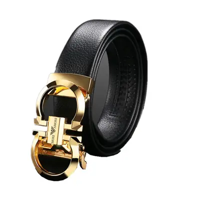 Men's belt with simple alloy automatic buckle, suitable for young and middle-aged men, versatile for business attire and trousers, fashionable men's belt.