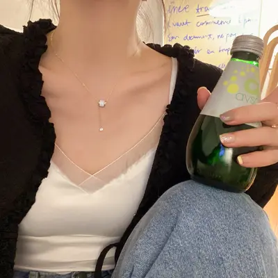 Titanyum çelik kadın kolyesi, ince model, incili - 5