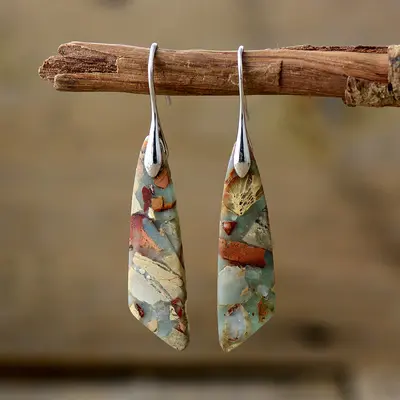 Grenzüberschreitende neue Stil Bohème Imperium Stein geometrische Halskette Ohrringe Europa und Amerika beliebter natürlicher Stein Schmuck Schmuck Großhandel - 2