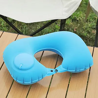 PVC akın U şeklinde itme tipi şişme yastık taşınabilir seyahat boyun yastığı uçak yastık açık boyun yastığı hafif