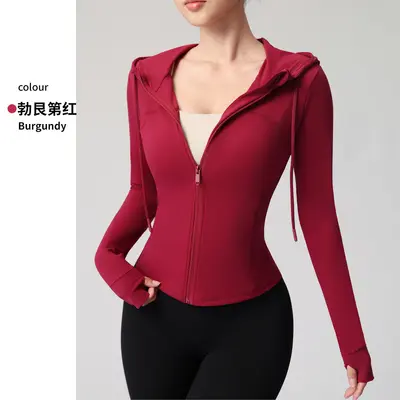 Damen-Yogajacke mit Kapuze, schmale Passform, Fitness-Oberbekleidung - 9