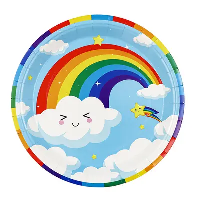 White Cloud Rainbow Children's Birthday Party Paper Plate, Cup and Napkin Set - 8