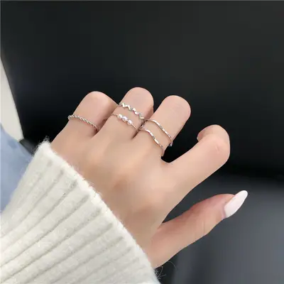 Women's Ring Set, Pearl Wave Design, Five Pieces